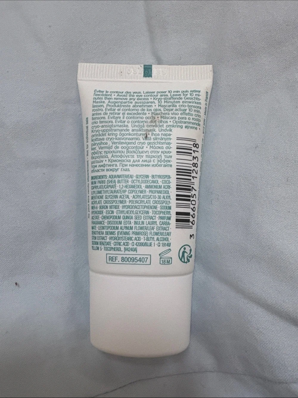 Clarins Cryo-Flash Cream-Mask — White Tube with Teal Logo .5 oz